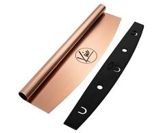Pizzaschneider | 34,9 cm x 9,2 cm | Eleganter Kupfer Pizzaschneider 18/0 Edelstahl | hochwertiges Wiegemesser | Kupfer Küchenzubehör & Roségoldenes Küchenzubehör