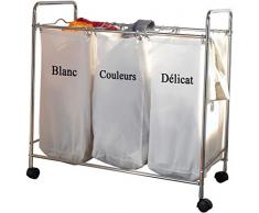 COMPACTOR Wäschesammler mit 3 Fächern, Verchromter Stahl und Polycotton, Auf Rollen, 74 x 45,5 x 75 cm, RAN2594