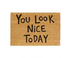 Relaxdays Spruch You Look Nice Today 40 x 60 Kokosmatte mit Rutschfester PVC Unterlage Fußabtreter aus Kokosfaser als Schmutzfangmatte und Eingangsmatte Kokos Gummi Türvorleger, Natur