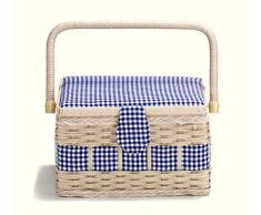 Prym Landhaus M blau Nähkorb, Cotton, hellblau, beige, M