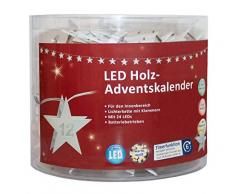 LED Adventskalender als Lichterkette mit Klammern aus Holz, Sterne mit Zahlen 1 bis 24, mit 6 Stunden Timer Funktion, batteriebetrieben, für Weihnachten, in Der Adventszeit, circa 2, 8 M