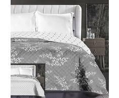 DecoKing 86568 Tagesdecke 240 x 260 cm weiß Graphit grau Stahl anthrazit Bettüberwurf zweiseitig pflegeleicht Blumen Blumenmuster Blumenmotiv White Grey dimgray Steel Hypnosis Collection Calluna