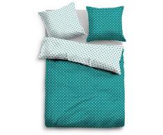 TOM TAILOR 0069907 Satin Bettwäsche Garnitur mit Kopfkissenbezug (Baumwolle) 1x 200x200 cm + 2X 80x80 cm, Blue Bird