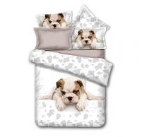 DecoKing 200x200 cm Bettwäsche mit 2 Kissenbezügen 80x80 Hund Welpe Bulldog Bettwäscheset Microfaser Reißverschluss Grumpy Puppy weiß grau Anilove