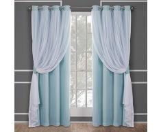 Exklusive Home Catarina geschichteter massiver Verdunkelungsvorhang und durchsichtiger Fenster-Vorhang mit Tülle Oben, Polyester, Polyester, Aqua, 96 x 52 x 0.2 cm