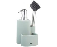 Kela 12081 Seifenspender mit 2 Aufbewahrungsfächern, 350 ml, Keramik, Spülstation Purana, Hellgrau