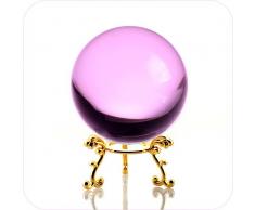 Amlong Kristall, 60 mm Kristallkugel mit goldenem Blumenständer, Stein, Rose