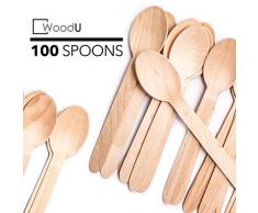 WoodU Einweg-Holzlöffel Birkenholz biologisch abbaubare Utensilien Besteck umweltfreundlich grün (100 pack)