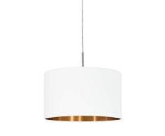 EGLO Pendellampe Pasteri, 1 flammige Textil Pendelleuchte, Hängeleuchte aus Stahl und Stoff, Farbe: Nickel matt, weiß, kupfer, Fassung: E27, Ø: 38 cm