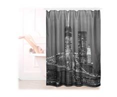 Relaxdays Duschvorhang mit New York Motiv, Antischimmel, waschbar, Duschringe, Badewannenvorhang 180x180cm, schwarz-weiß