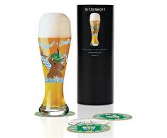 RITZENHOFF Weizen Weizenbierglas von Shari Warren, aus Kristallglas, 500 ml, mit fünf Bierdeckeln