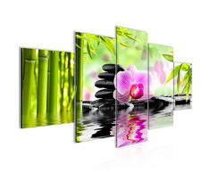 Bilder Orchidee Feng Shui Wandbild Vlies - Leinwand Bild XXL Format Wandbilder Wohnzimmer Wohnung Deko Kunstdrucke Pink 5 Teilig - MADE IN GERMANY - Fertig zum Aufhängen 502053a