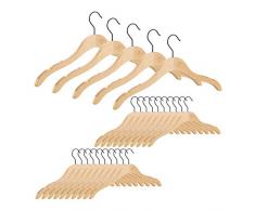 Relaxdays Kleiderbügel Holz, 25 Stück, beflockte & eingekerbte Bügel mit Antirutsch Effekt, edles Design, 46 cm, natur