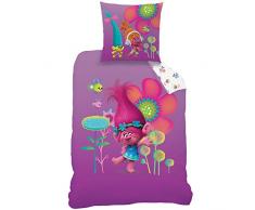 CTI 044042 Trolls Poppy Bettwäsche, Baumwolle, Violett, 135 x 200 + 80 x 80 cm