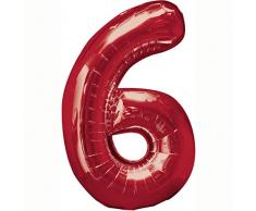 amscan NEU Folienballon Große Zahl 6 rot, 58x88 cm
