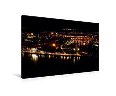 Calvendo Premium Textil-Leinwand 90 cm x 60 cm Quer, Koblenz, Das Deutsche Eck bei Nacht | Wandbild, Bild auf Keilrahmen, Fertigbild auf Echter Leinwand, Leinwanddruck Orte Orte