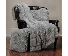 Chanasya Super Weichen Langen Shaggy Fuzzy Fell Webpelz warm elegant Cozy mit Flauschiger Sherpa Chic Überwurf Decke – Farbe Shaggy Kunstpelz, Polyester, grau, 1 50x65 Throw- 2 Pillow Cover Set