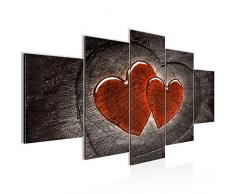 Runa Art Bilder Herzen Holz Wandbild 200 x 100 cm Vlies - Leinwand Bild XXL Format Wandbilder Wohnzimmer Wohnung Deko Kunstdrucke Rot 5 Teilig - Made in Germany - Fertig Zum Aufhängen 104151b