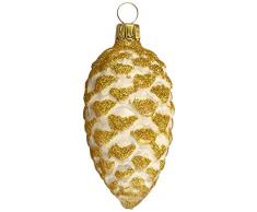 Thüringer Weihnacht, Eislack weiß, Silberglimmer-Dekor, 3 Stück Christbaumschmuck aus Glas, Tannenzapfen, 8 x 4 x 4 cm, 3-Einheiten