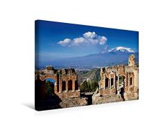 Calvendo Premium Textil-Leinwand 45 cm x 30 cm quer, Taormina - Griechisches Theater mit Ãtnablick | Wandbild, Bild auf Keilrahmen, Fertigbild auf echter Ãtnablick, Sizilien, Italien Orte Orte