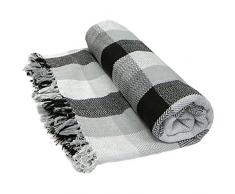 Just Contempo Weiches, 100%Baumwolle, Kariert, Überwurf, Decke/Überwurf, Sofa, Bett, Tropen-Design, 100% Baumwolle, Black (Grey Charcoal White, King 259cm x 259cm (102x102)