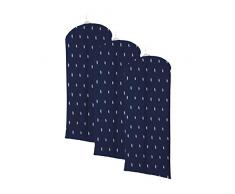 COMPACTOR 3er Set Kurze Kleidersäcke, Anti-Staub Reißverschluss, Blau Kasuri, 60 x 137 cm, RAN8044_3