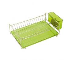 Sauvic 91030-Geschirrständer, aus 304 Edelstahl, mit grünen Tablett, flach 38,5 x 25 x 12 cm.