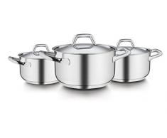 Barazzoni Chef Line Kochgeschirr-Set aus Edelstahl (6-teilig, Pfannen: 16, 20 und 24 cm, Deckel: 16, 20 und 24 cm)