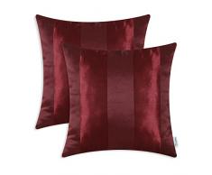 CaliTime Kissenbezüge Kissenhülle Packung mit 2 Dekokissen Kissenbezüge Schalen für Couch Sofa Home Decoration Modern Shining & Dull Contrast Striped 50cm x 50cm Burgund