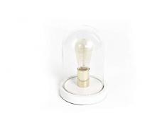 LIFA LIVING Vintage Tischlampe, Tischleuchte mit Glas Kuppel und Holz, Beistell Lampe mit E27 Sockel aus Stahl, Weiß/Gold, 25 cm Höhe