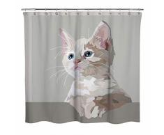 Sunlit Geometry Design Cute Little Cat Stoff Duschvorhang Modern Style Badezimmer Dekoration Vorhang Grau