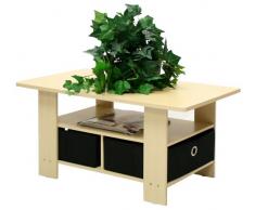 Furinno Andrey Couchtisch mit 2 Einschüben, Holzverbundwerkstoff, PVC-Rohre und Vliesbehälter, Dampfbuche/Schwarz, 48.01 x 48.01 x 39.62 cm