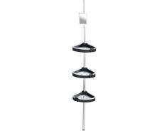 WENKO 22827100 Teleskop-Duschecke Wave, Teleskop Badregal, Duschregal höhenverstellbar mit 3 Ablagen und Spiegel, Aluminium, 27 x 70-260 x 20 cm, Silber