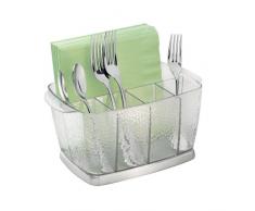 iDesign Rain tragbare Aufbewahrungsbox für Besteck und Servietten, Besteckhalter aus Kunststoff und Edelstahl, durchsichtig und silberfarben