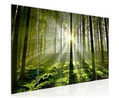 Bilder Wald Landschaft Wandbild 200 x 80 cm Vlies - Leinwand Bild XXL Format Wandbilder Wohnzimmer Wohnung Deko Kunstdrucke Grün 5 Teilig - MADE IN GERMANY - Fertig zum Aufhängen 602955a