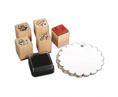 RAYHER 58715000, Mini Holz Stempelset New Year, 5 Stück, 2 x 2 x 2,5 cm mit Zubehör DS