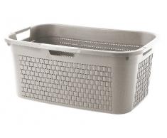 Sundis Country Wäschekorb 40 l in Rattan-Optik, Kunststoff (PP), cappuccino, 40 Liter (59 x 39 x 25,2 cm)