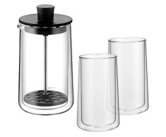 WMF Coffee Time Set 3-teilig Milchaufschäumer Glas hitzebeständig Cromargan Edelstahl rostfrei silber