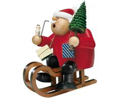 KWO Olbernhau 21530 Räuchermännchen Weihnachtsmann mit Schlitten, 18 cm