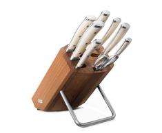 Wüsthof Messerblock 8-teilig, Classic Ikon Crème (9879), Design-Holzblock Buche, Kochmesser-Set weiß, 6 Küchenmesser, Wetzstahl, Schere