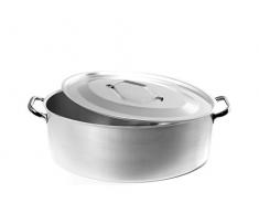 Pentole Agnelli Kochtopf oval mit Deckel, aus Aluminium, mit 2 Griffen aus Edelstahl, Silber 32x22x13 cm Silber/schwarz