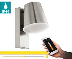 EGLO connect Außen-Wandlampe Caldiero-C, Smart Home Außenleuchte, Wandleuchte aus Edelstahl und Kunststoff, Farbe: Silber, weiß, warmweiß, dimmbar, IP44
