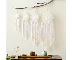 HiPlus Traumfänger, handgefertigt, weiße Feder, Makramee, für Hochzeit, Party, Kinderzimmer, Dekoration, Babyparty, Geburtstagsgeschenk, Schlafzimmer, Wanddekoration, Auto-Hängedekoration, 4 Stück