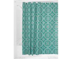 InterDesign Medallion Textil Duschvorhang | 183 cm x 183 cm Duschabtrennung für Badewanne und Duschwanne | Vorhang aus Stoff mit verstärkter Oberkante | Polyester aquamarin