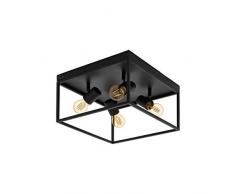 EGLO Deckenlampe Silentina, 4 flammige Deckenleuchte Modern, Industrial aus Stahl, Wohnzimmerlampe in schwarz, Küchenlampe, Flurlampe Decke mit E27 Fassung