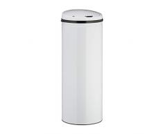 Relaxdays Sensor Mülleimer 50l, runder Edelstahl Abfalleimer, elektrischer Deckel, Automatik groß, HxD: 80 x 30 cm, weiß