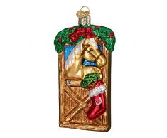 Weihnachtsschmuck Old World Pferd im Stall 4¼ Braun/Tan/Rot/Grün