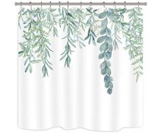 Riyidecor Duschvorhang mit grünen Blättern, Aquarell, Frühling, Pflanzen, Blumenstrauß Stoff, wasserdicht, für Zuhause, Badewanne, Deko, 12 Stück Kunststoffhaken, 183 x 183 cm