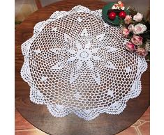 Damanni Tischdeckchen aus Baumwolle, handgefertigt, mit Spitze, rund, 30–50 cm, Beige/Weiß Garten 20 Inch weiß