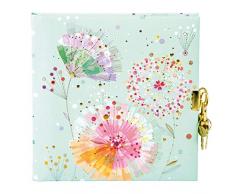 Goldbuch Tagebuch, Primavera Mint, 96 weiße Seiten, 16,5 x 16,5 cm, Schloss mit 2 Schlüsseln, Kunstdruck mit Goldprägung und Relief, Mint, 44328